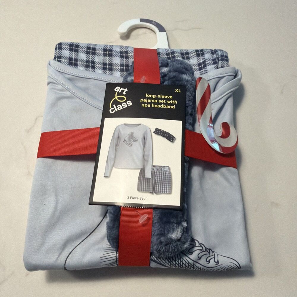 Art Class Girls Long Sleeve Pajama Set With Spa Headband Size XL NWT
